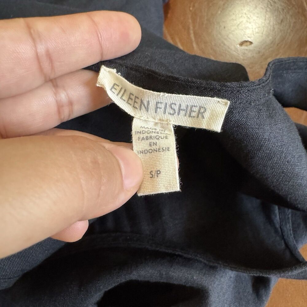 Eileen Fisher Linen Tiered Dress Womens Sz Small Black Midi Coastal Minimalist - Picture 7 of 15